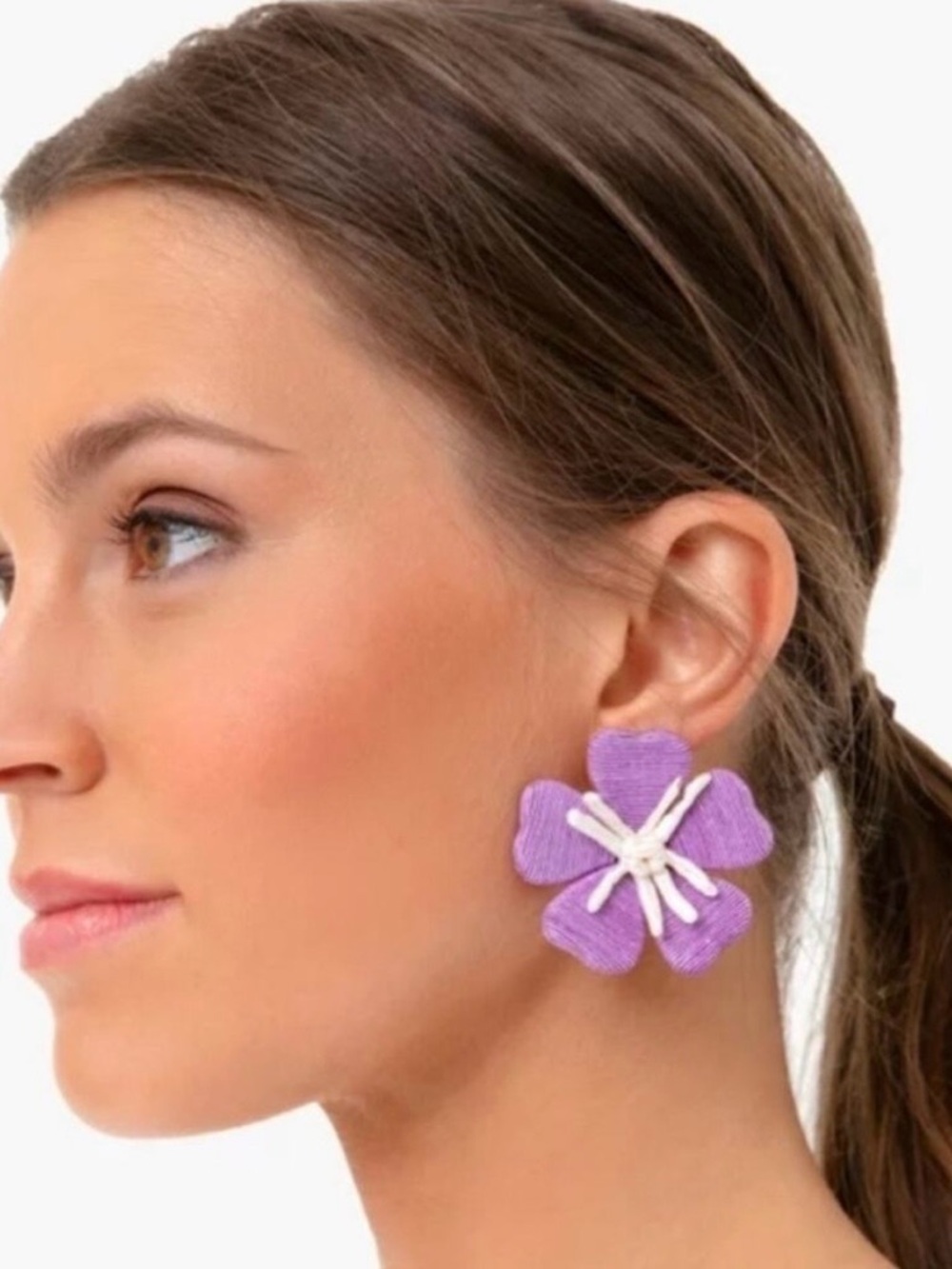 NWOT - Tuckernuck Lilac Purple White Floral Earrings Fleur Oversized Statement